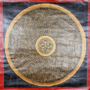 Antique Mantra Mandala Thangka | Handmade Painting on Canvas | Spiritual and Religious Art