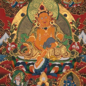 Tibetan Zambala Buddhist Thangka | Handmade Wealth Deity Art | Spiritual Wall Decor for Abundance & Good Fortune
