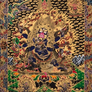 Mahakala Protector Thangka | Fierce Tibetan Guardian Deity | Spiritual Wall Hanging for Protection & Ritual | Sacred Meditation Decor