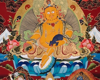 Yellow Zambhala Thangka Painting | Tibetan Buddhist Art For Wealth, Blessings And Prosperity