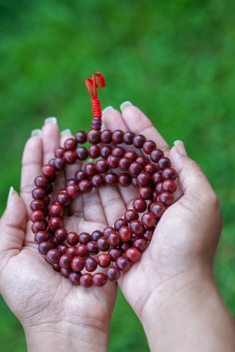 Genuine Rosewood Mala: Natural Wood Prayer Beads - Sacred Jewelry