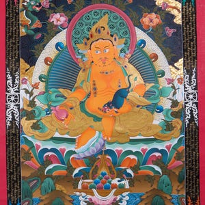 Zambala thangka painting - Handpainted Tibetan thangka art - Best for prosperity and good luck