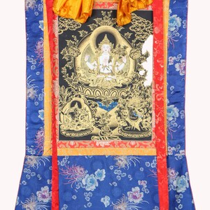 Chengresi Framed Thangka | Authentic Tibetan Handpainted Art for Wall Decor and spirituality