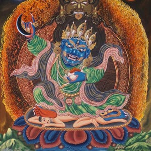Mahakala Thangka Malerei (Newari Stil) | Handbemalte buddhistische Schutzgottheit Paubha | Traditionelle Wandkunst für Meditation & Ritual
