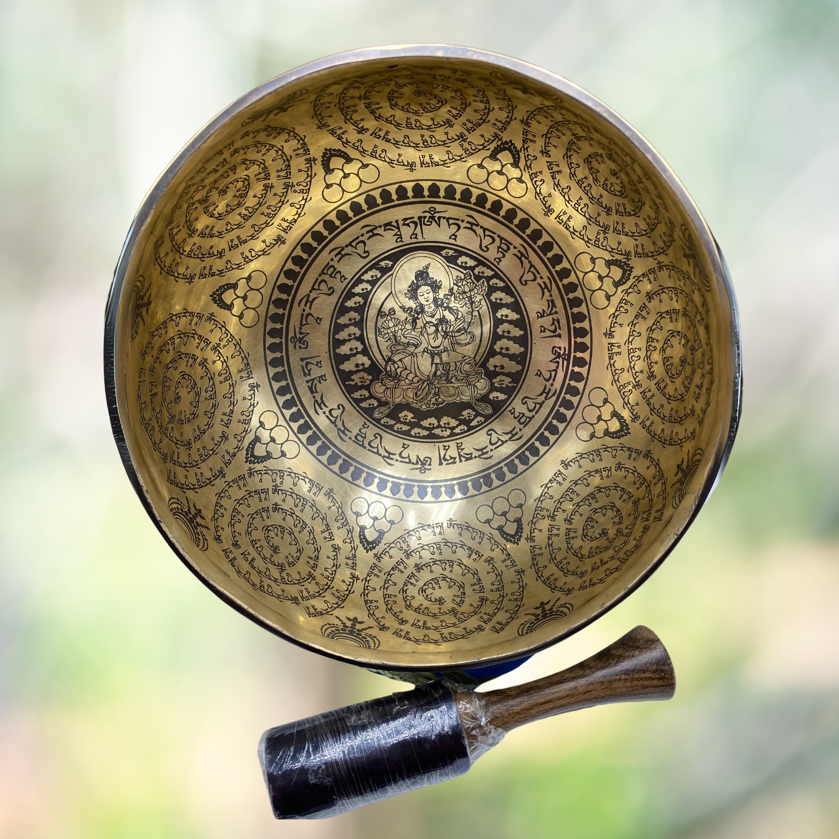 Green Tara Singing Bowl with Mantra | Tibetan Meditation Bowl for Spiritual Harmony and Blessing
