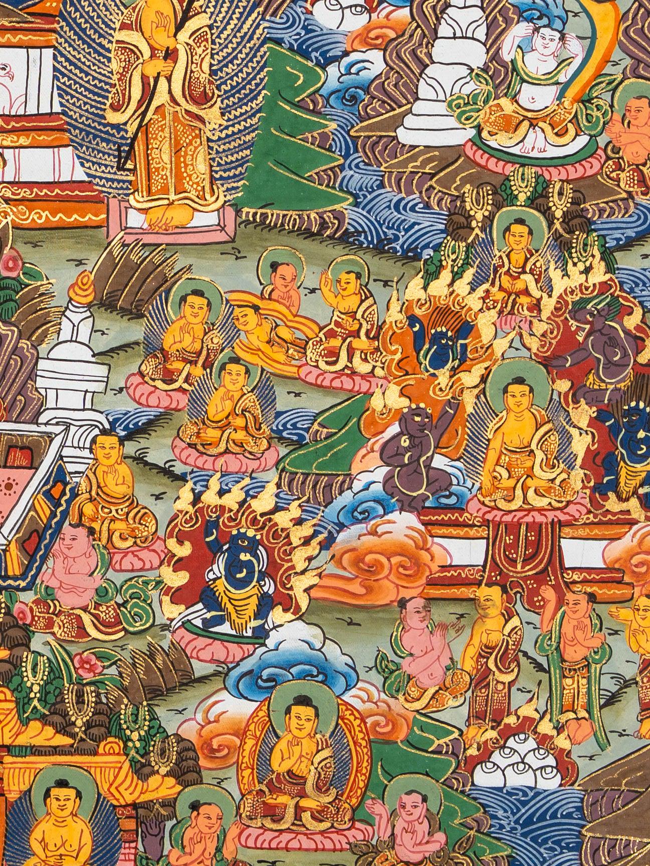 Tibetan Buddhist Buddha Life Thangka | From Birth to Enlightenment