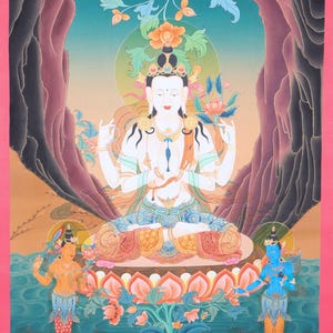 Tibetan Chengresi Thangka Painting Hand painted  Art on Cotton Canvas | Best for Wall Hanging & Decor