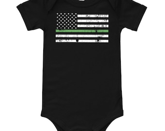 Vintage American flag thin green line one piece baby shower baby gift