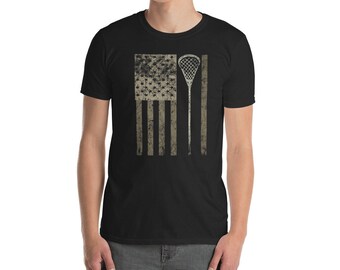 Grunge Lacrosse American Flag Short-Sleeve Unisex T-Shirt