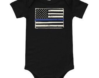 Thin blue line police baby one piece Singlet T-Shirt