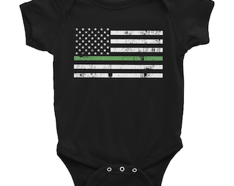 Vintage American Flag Thin Green Line baby Infant Bodysuit