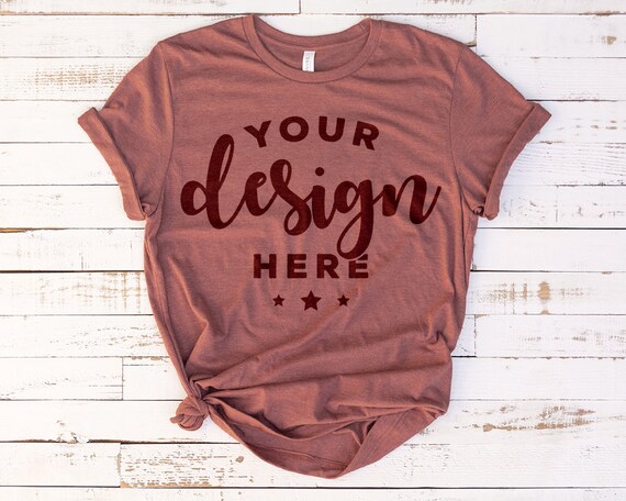 Bella Canvas 3001 T-Shirt Mockup Heather Clay With Side