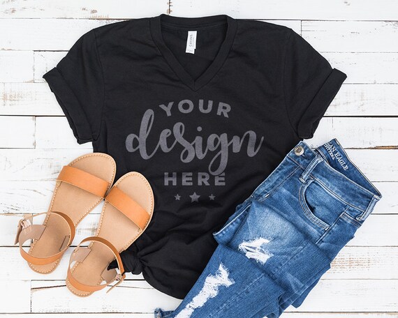 Black Bella Canvas Vneck Mockup T-Shirt Flat Lay Shirt Black Bella Canvas Vneck Mockup T-Shirt Flat Lay Shirt