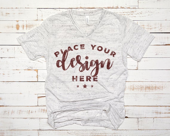 White Marble T-Shirt Mockup Bella Canvas Vneck Template On