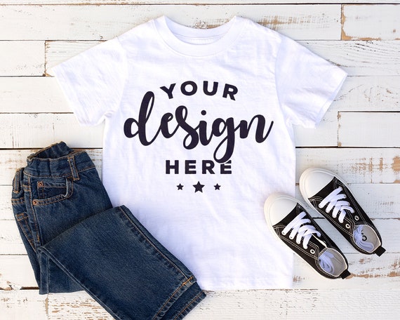 Download Free Kids Shirt Mockup White T Shirt Mock Jeans And Shoes Psd Free Download 3d Wall Logo Mockup Template Free Mockup