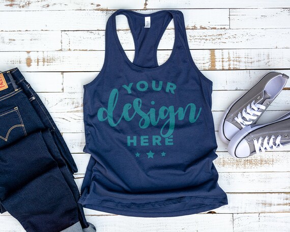 Bella Canvas Racerback Tank T-Shirt Mockup Jeans Shoes