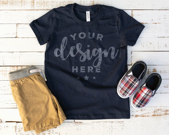 Free Navy Bella Canvas 3001 Kids T-Shirt Mockup Blue Bella ...