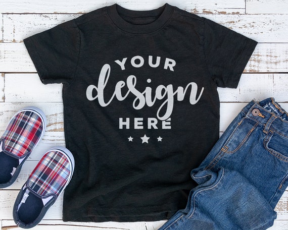 Download Free Black Kids T-Shirt Mockup With Shoes And Jeans On ...