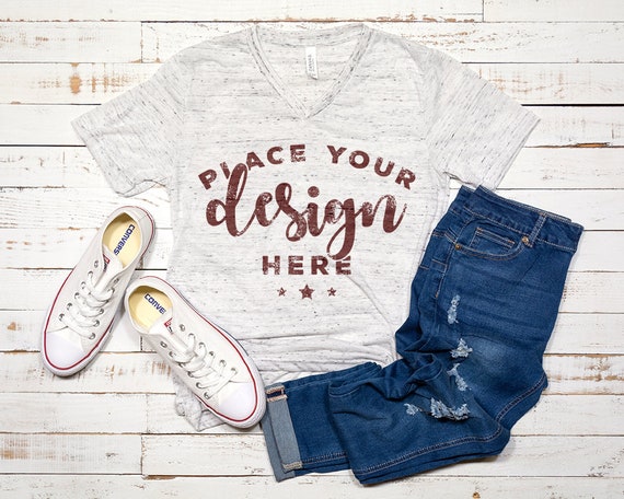 Bella Canvas Vneck Mockup White Marble Shirt On Distressed