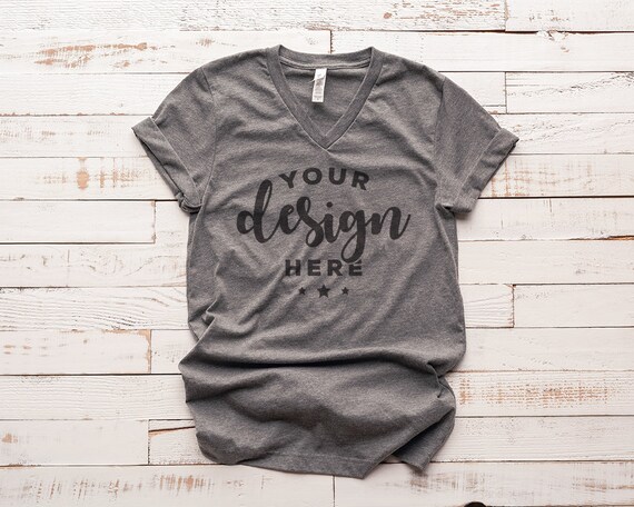 Bella Canvas Vneck Mockup Deep Heather Vneck Shirt Mock