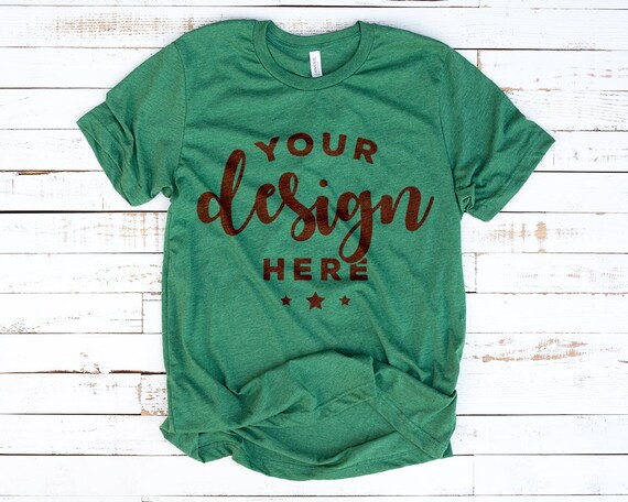 Green Heather Grass Bella Canvas 3001 T-Shirt Mockup Mock Green Heather Grass Bella Canvas 3001 T-Shirt Mockup Mock