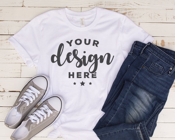 Download Free Bella Canvas 3001 T-Shirt Mockup With Jeans And Shoes ...