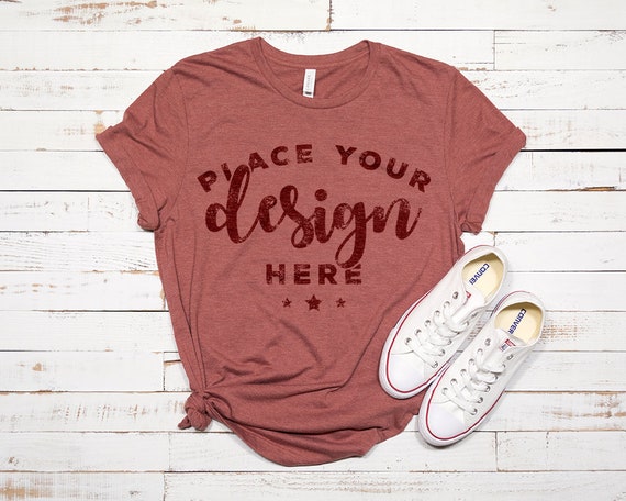 Bella Canvas 3001 T-Shirt Mockup Heather Clay With White