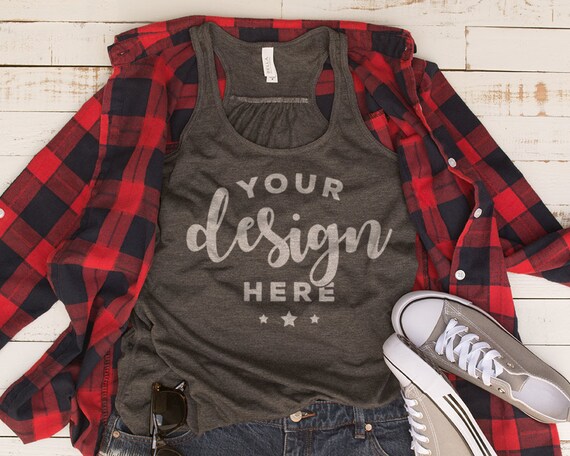 Bella Canvas Racer Back Tank T-Shirt Mockup With Red