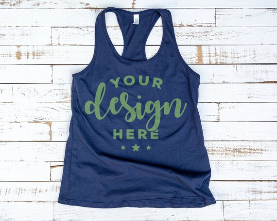 Bella Canvas Racerback Tank T-Shirt Mockup Navy On Distressed