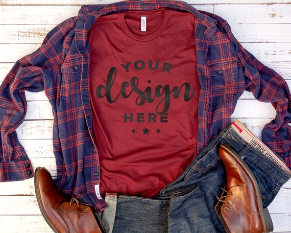 Bella Canvas 3001 T-Shirt Mockup With Heather Cardinal Red