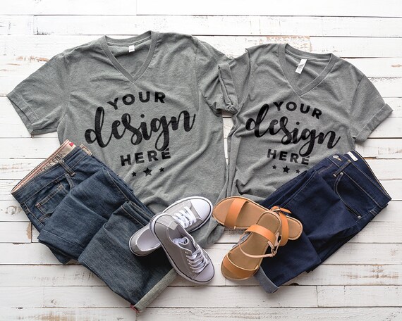 Download Free Bella Canvas Vneck Mockup Couples Mockup Flat Lay His ...