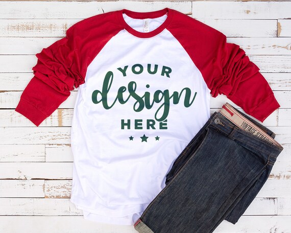 Bella Canvas 3000 T-Shirt Mockup Hawthorne Baseball Tee With