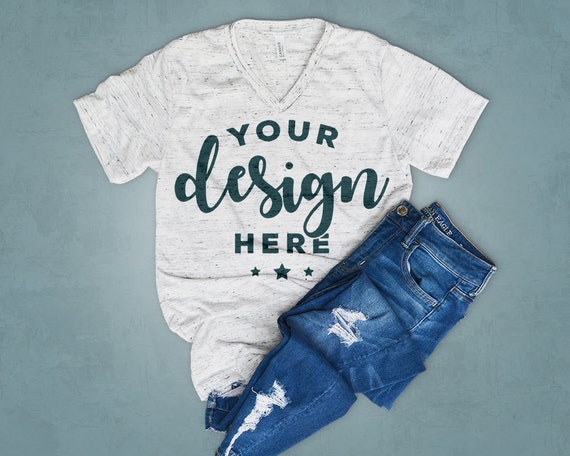 Download Free Marble T-Shirt Mockup Bella Canvas Vneck With ...