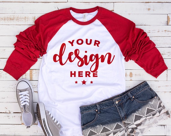 Bella Canvas 3000 T-Shirt Mockup Red And White Hawthorne