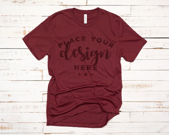 Bella Canvas 3001 T-Shirt Mockup Heather Cardinal On Distressed