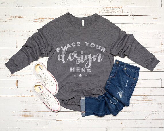 Bella Canvas 3901 SweaT-Shirt Mockup Dark Gray Marble With