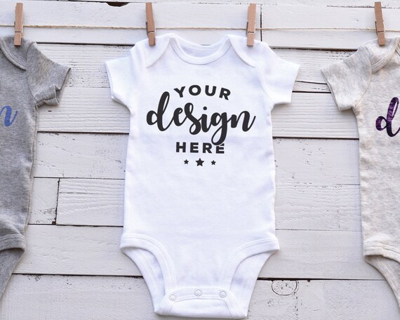 White Bodysuit Mockup Baby One Piece Template 3 Bodysuits