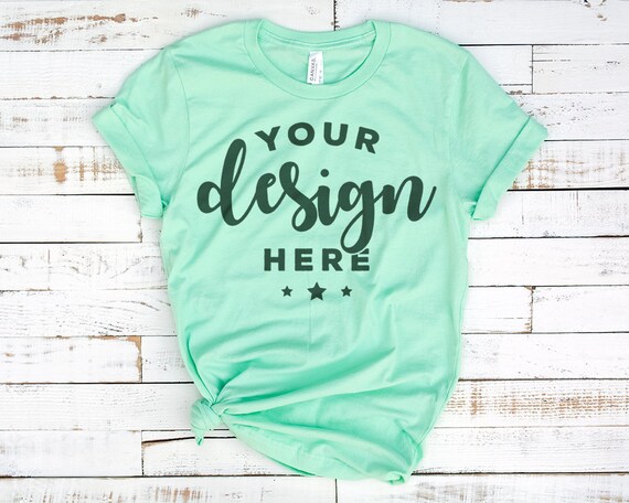 Bella Canvas 3001 T-Shirt Mockup Mint Green On Distressed