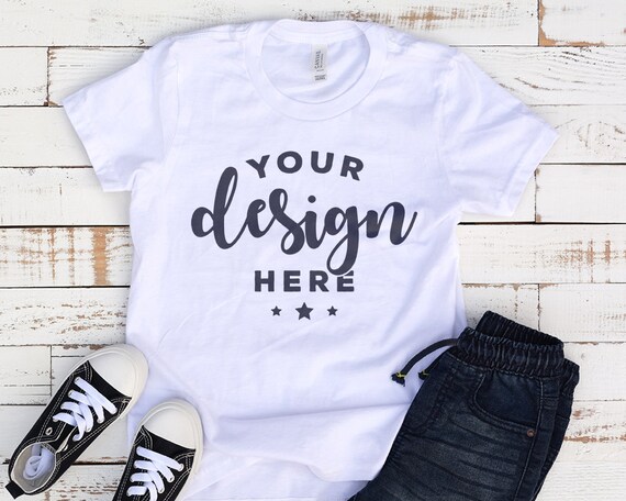 White Bella Canvas 3001 Kids T-Shirt Mockup With Shorts