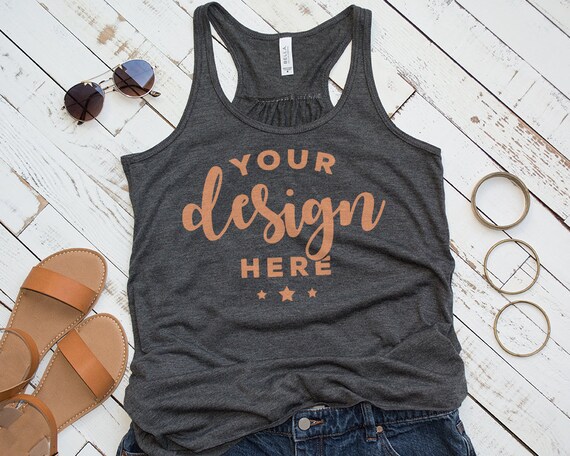 Gray Racerback Tank Mockup Ladies Flowy Tank T-Shirt With Gray Racerback Tank Mockup Ladies Flowy Tank T-Shirt With