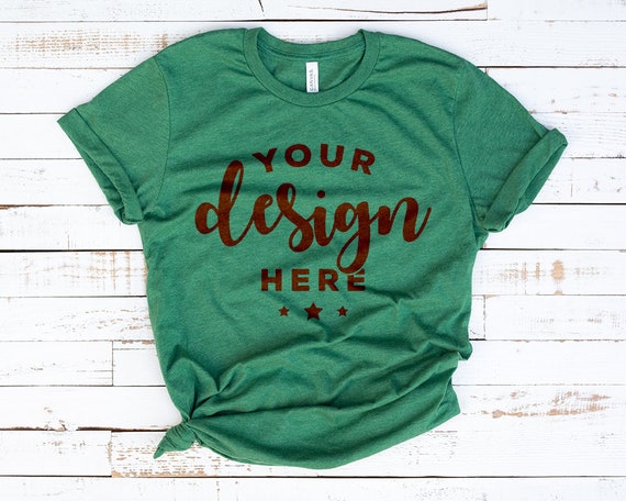 Bella Canvas 3001 T-Shirt Mockup Green Heather Grass With