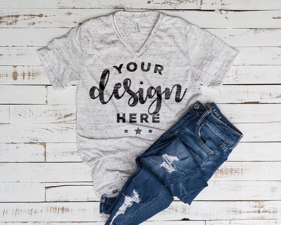 Bella Canvas Vneck Mockup White Marble T-Shirt Template On