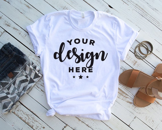 Bella Canvas 3001 T-Shirt Mockup Template With Rolled Sleeve