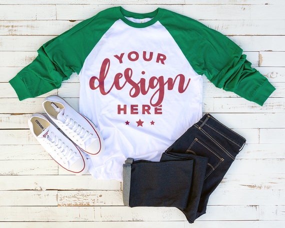 Bella Canvas 3000 T-Shirt Mockup Green And White Hawthorne