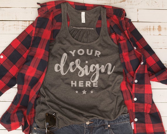 Gray Bella Canvas Flowy Racer Back Tank Mockup With