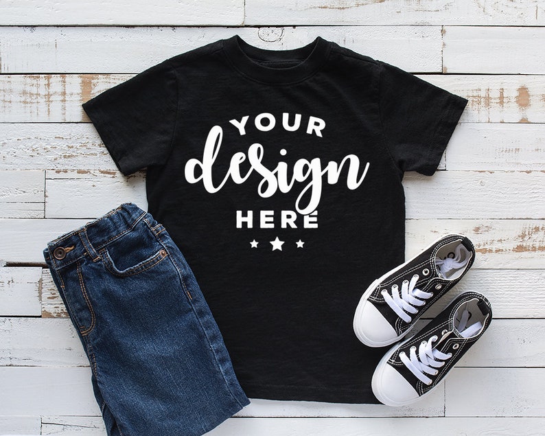 Download Kids Shirt Mockup Black T-shirt Mock Jeans and Shoes ...