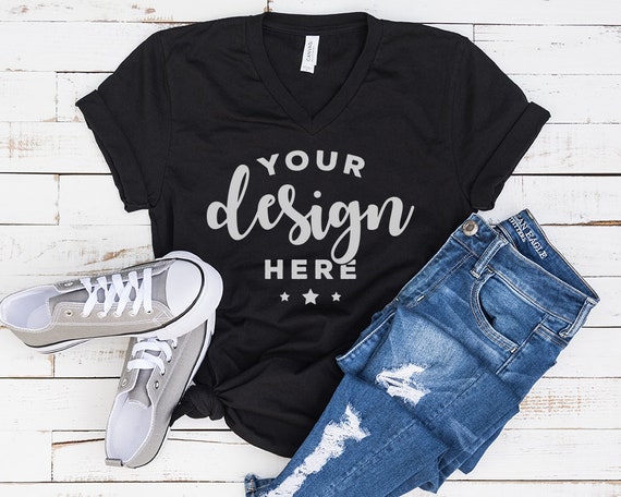 Download Bella Canvas Vneck Tshirt Mockup Tshirt Flat lay Shirt Mock | Etsy