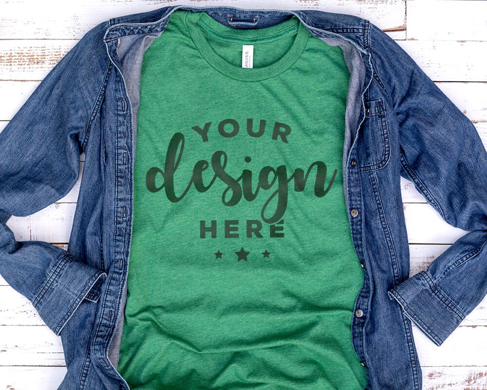 Download Bella Canvas 3001 Tshirt Mockup Heather Grass Green With ...