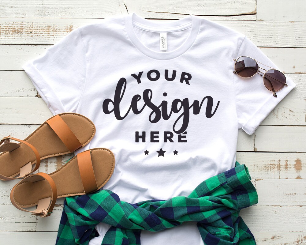 Download Bella Canvas 3001 Tshirt Mockup Flat Lay Template With Plaid | Etsy