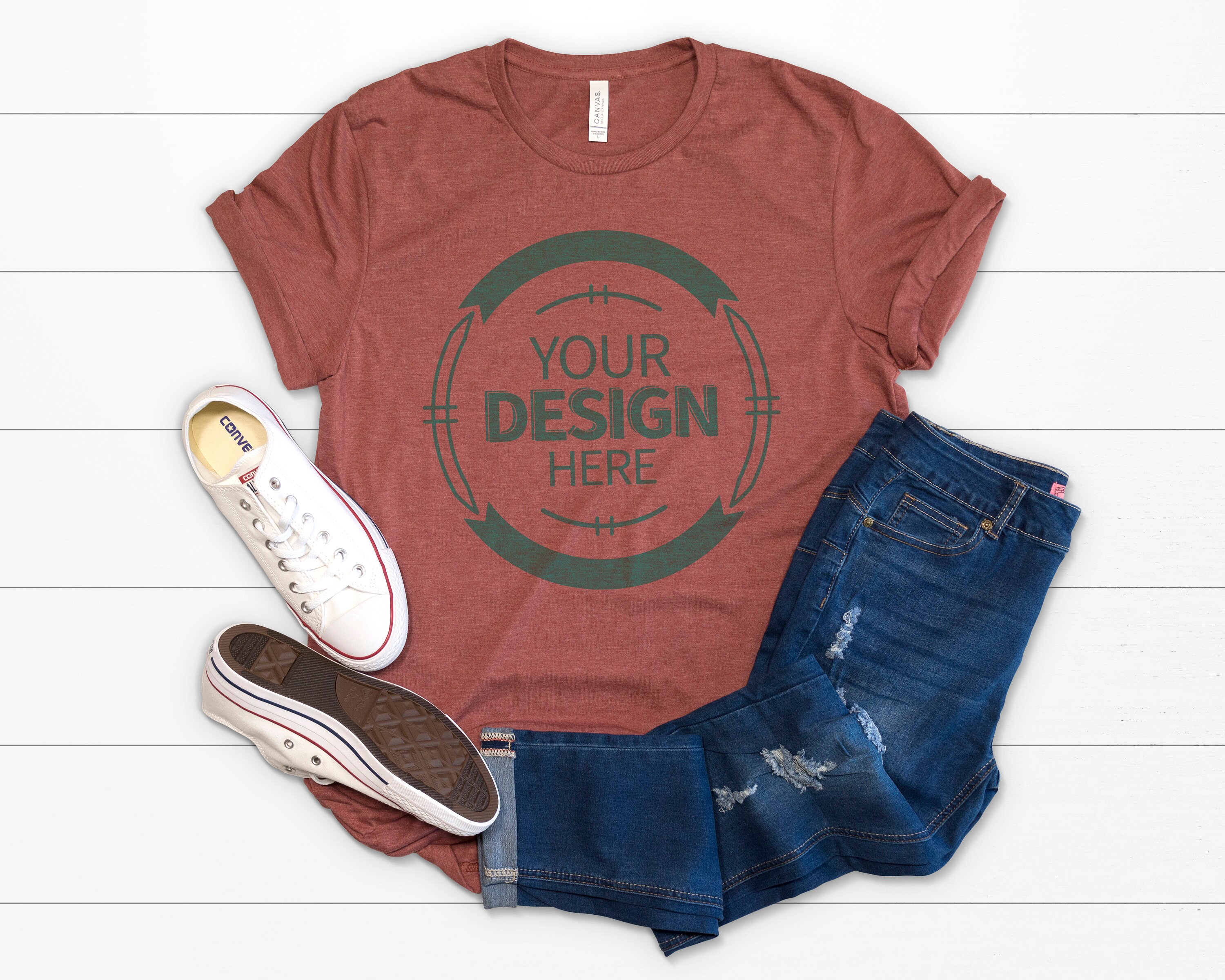 Bella Canvas 3001 Tshirt Mockup Heather Clay On Distressed Etsy
